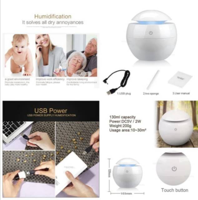 Air Humidifier bola minimalis / Aromaterapi diffuser