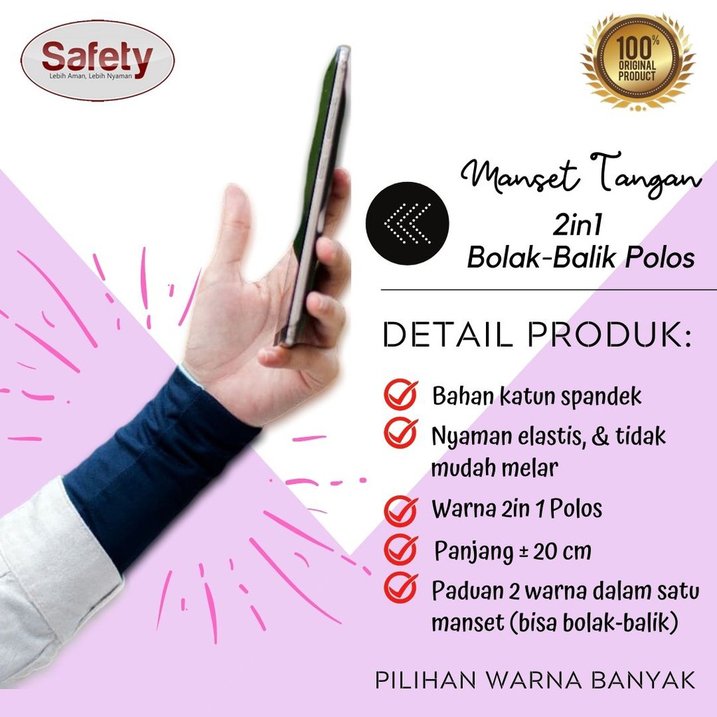 [TERLARIS] Manset Tangan Pendek Bolak Balik Polos 2 in 1 Murah Panjang 20 cm