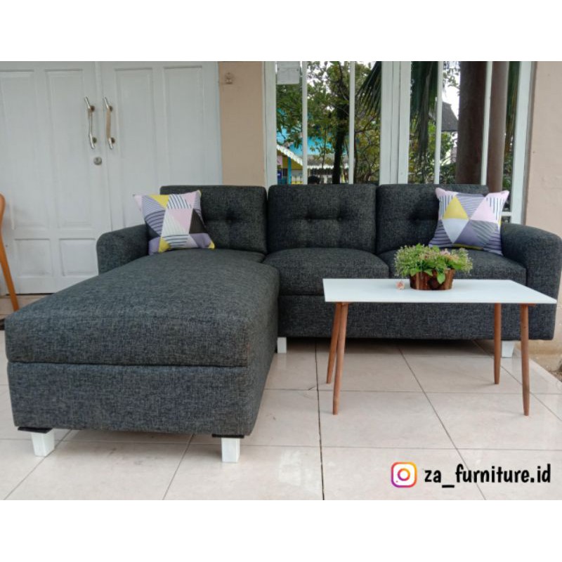 Sofa L black minimalis modern semi informa