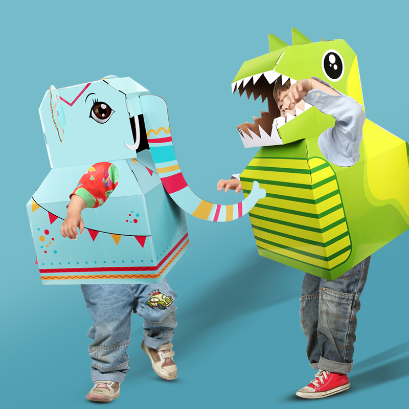 Anak-anak Dinosaurus Karton Pretend Play Mainan DIY Kertas Kinerja Wearable Cartons Pesta Anak Mainan Luar Ruangan