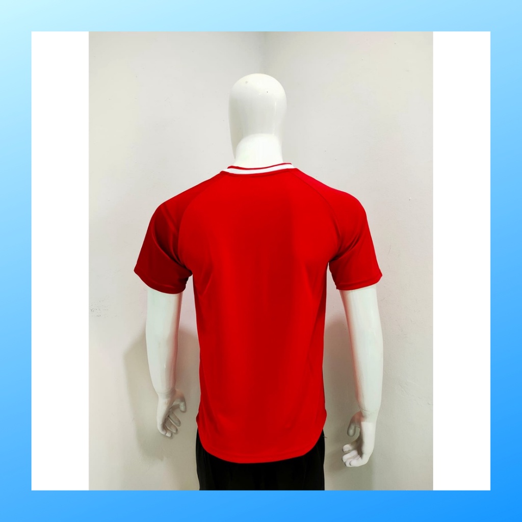 Kaos bulutangkis pria baju badminton atasan jersy wanita dewasa t-shirt outfit seragam kostum jersey olahraga casual suit pakaian jarsey oblong apparel sports jersi sudirman thomas uber cup bulu tangkis L157 merah polos