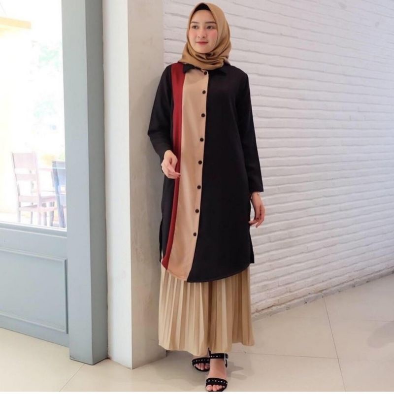 FWG - TUNIK OLIVE LONG / TUNIK KOTAK PANJANG / GAMIS / HIJAB WANITA