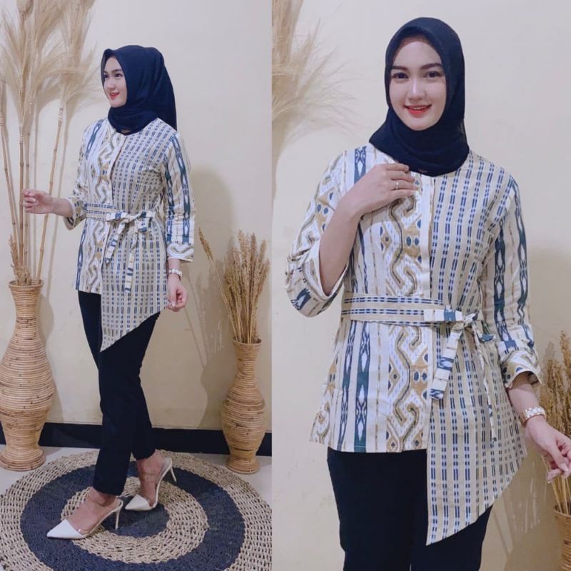 tey-17 Batik wanita ASJ SA HRB026 Kenongo Kemeja Tosca Pendek-Sopal Truntum SD