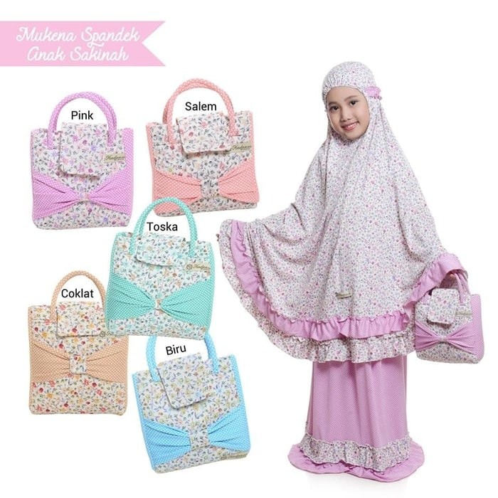 Mukena Couple Spandek Sutra Mukena Sholat Anak Sholeha Sakinah Telekung Cantik Bahan Spandek Sutra