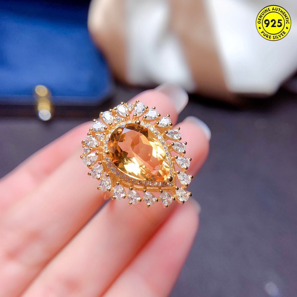 Cincin Batu Permata Citrine Alami Warna Kuning Untuk Wanita