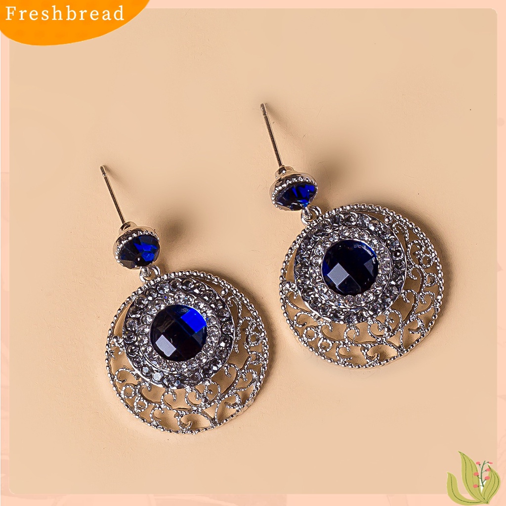 Terlaris Women Simple Blue Rhinestone Hollow Round Ear Stud Earrings Jewelry Accessory