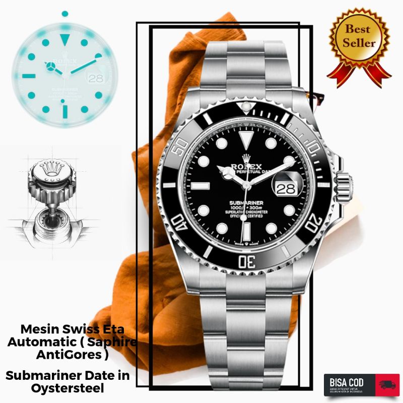 Jam Tangan Pria Merk Rolex Submariner Date Swiss Eta & Box Original