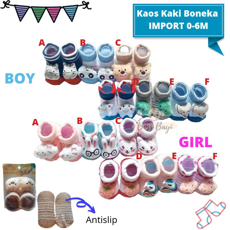 Kaos Kaki Boneka Import Antislip 0-6M