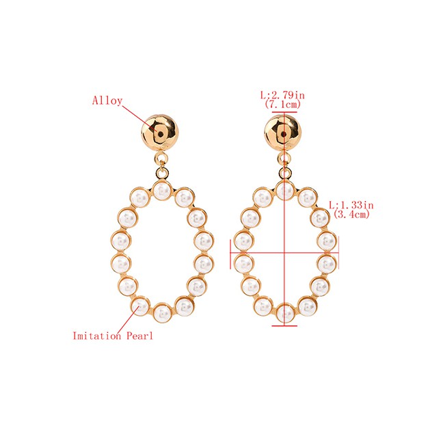LRC Anting Tusuk Fashion Golden Geometric Oval Alloy Pearl Earrings K10061