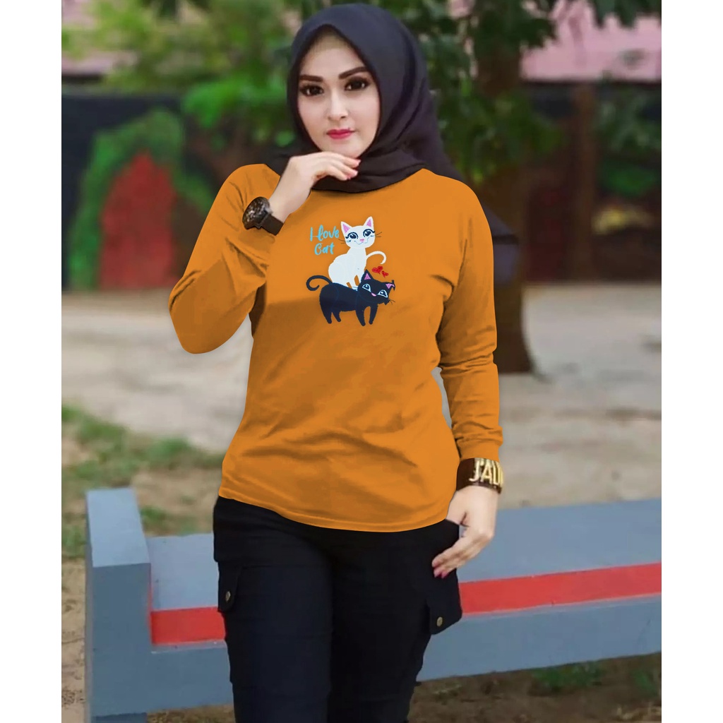 CENOA Kaos Wanita Lengan Panjang  / Kaos Sweatshirt / Atasan Wanita / Atasan Wanita Lengan Panjang-KUBUS KUCING