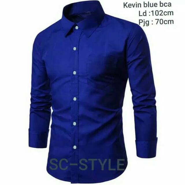 (KEMEJA KEVIN POLOS BIRU BCA SC) Kemeja Pria bahan Katun warna Biru Benhur