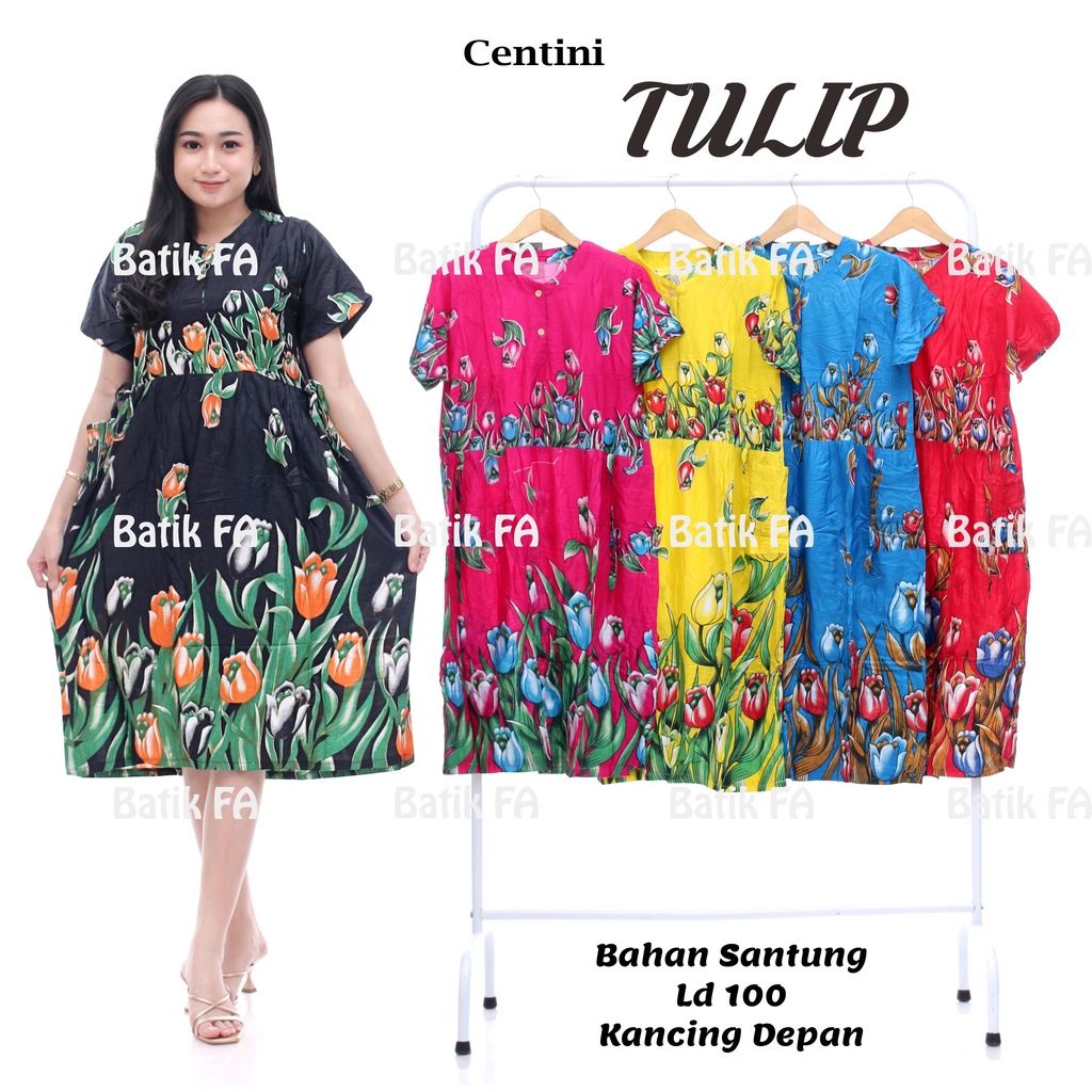 BATIK WANITA KEKINIAN DASTER BUSUI LENGAN PENDEK RAYON CENTINI ( HITPUT MONOCROM OSHIN DORRY SAKURA POLKA ) BUMIL KANCING DEPAN MURAH ADEM-CENTINI TULIP