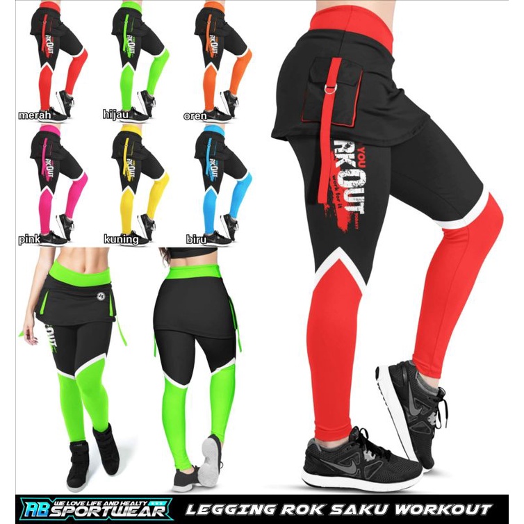 Celana Legging Rok saku/kantong WORKOUT, Leging rok sport olahraga Senam Gym Yoga tebal & terbaru un