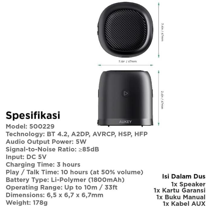 Super Sale Aukey Speaker Mini Bluetooth - 500229 Ready Stock