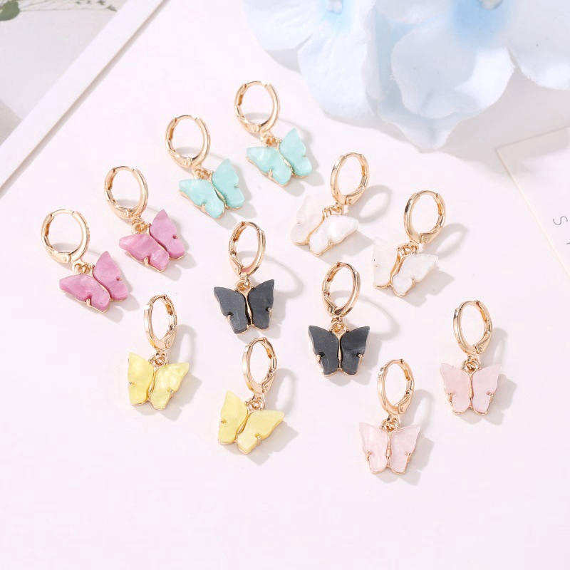 Set Kalung+Anting Tusuk Motif Kupu-Kupu Bahan Akrilik Untuk Wanita