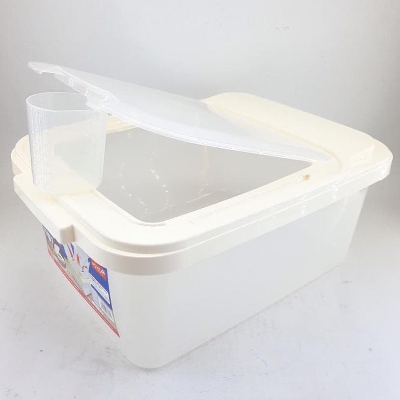 Asvita Rice Box 10 Kg Kotak Container Tempat Wadah Penyimpanan Beras Free Cup Gelas Ukur Ukuran Taka