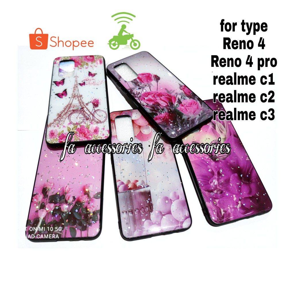 FA Soft case tpu bling casing OPPO RENO 4 4PRO PRO REALME C1 C2 C3 silicon hp motif flower butterfly