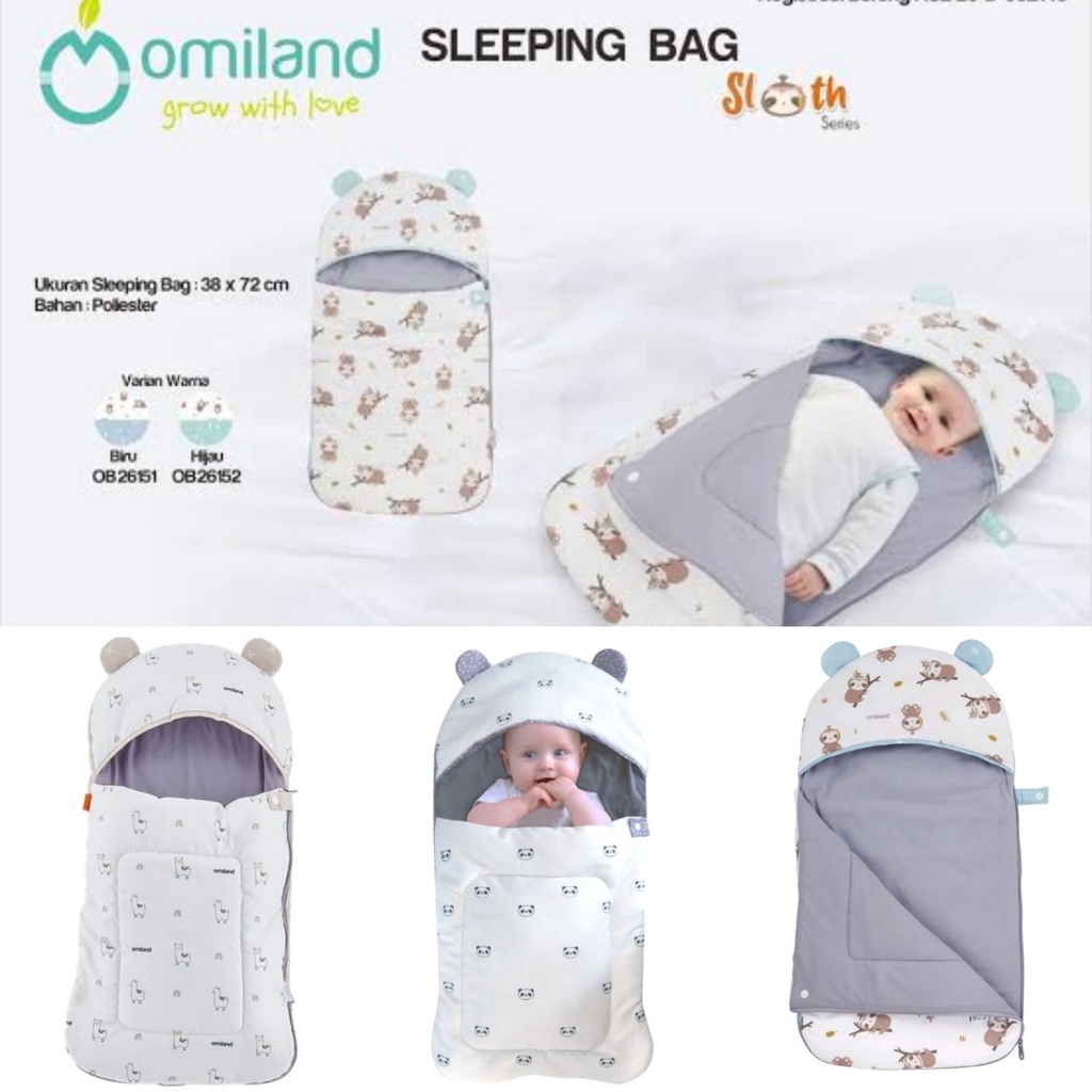 Selimut Topi  Omiland Panda Sleeping Bag Abu Abu  Bedong Bayi  OWS2141- Bayi Online Shop