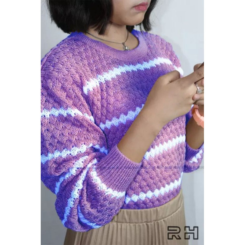 Atasan wanita Baju Rajut ZIGGY TRIBAL - Sweater Stripe ZIGGY SALUR TEBAL-8