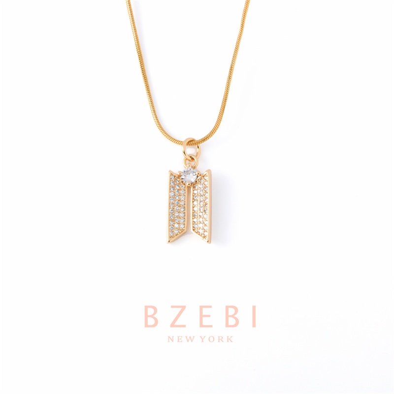 Bzebi Kalung Rantai Adjustable Lapis Emas 18k Hallyu K-Pop Liontin Army Hias Zircon Untuk Wanita 222n