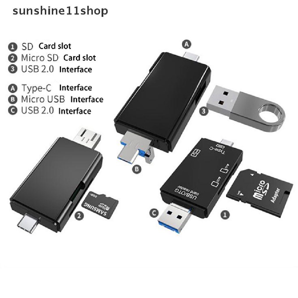 (SHO) Card Reader OTG Micro USB / Type C 3 In 1 Kecepatan Tinggi Untuk Handphone / Komputer