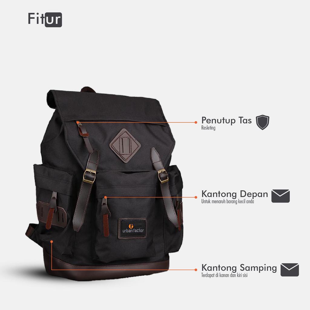 Tas Ransel Pria Wanita Backpack Laptop Gendong Punggung Sekolah Kerja Kuliah Travelling Original Urban Bs Black