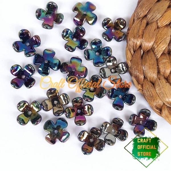 Manik Manik Kelopak Bunga Clover Metalik Manik Mote Cangkang Bahan Craft