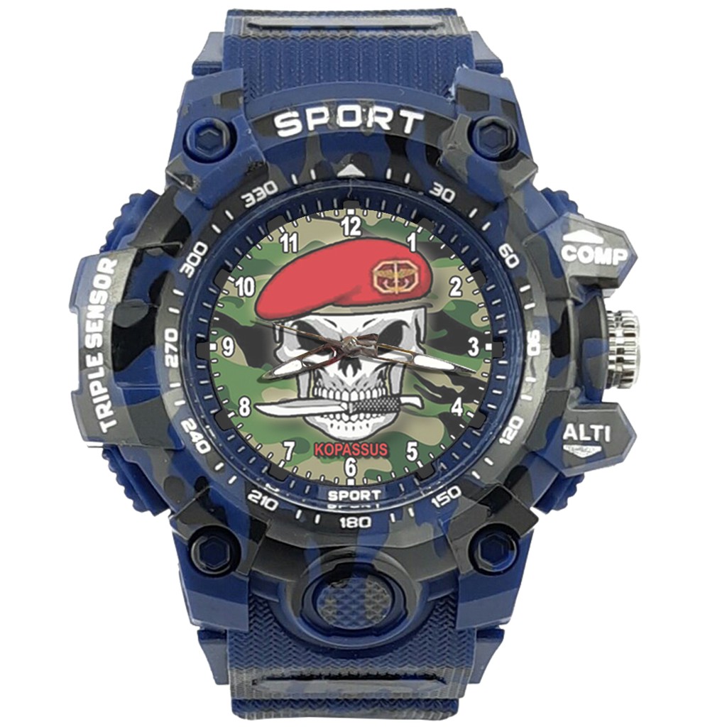 {Istimewa} Jam Tangan KOPASUS (TNI) BARET MERAH -Biru Army Water Resistant