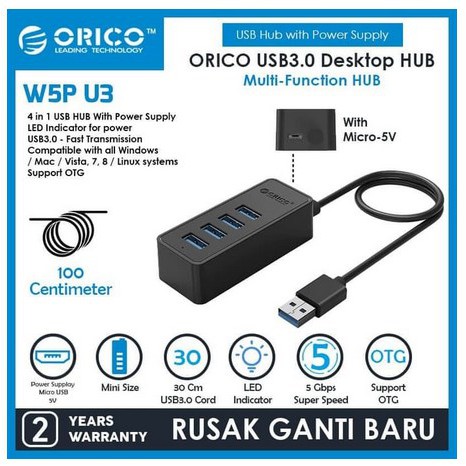 USB Hub 4 Port W5P-U3 Orico USB3.0 Kabel 1meter