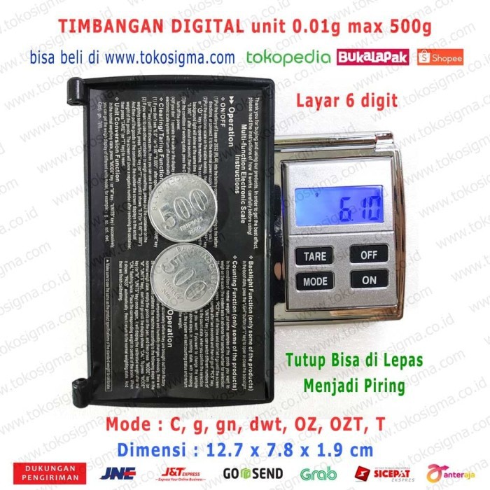 TIMBANGAN EMAS BERLIAN MINI SCALE DIGITAL SAKU 500g - unit 0.01g DS08