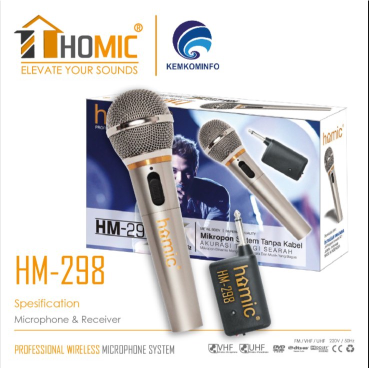 Mic Microphone Homic HM-298 Single Wireless Full Metal Karaoke Original HM 298