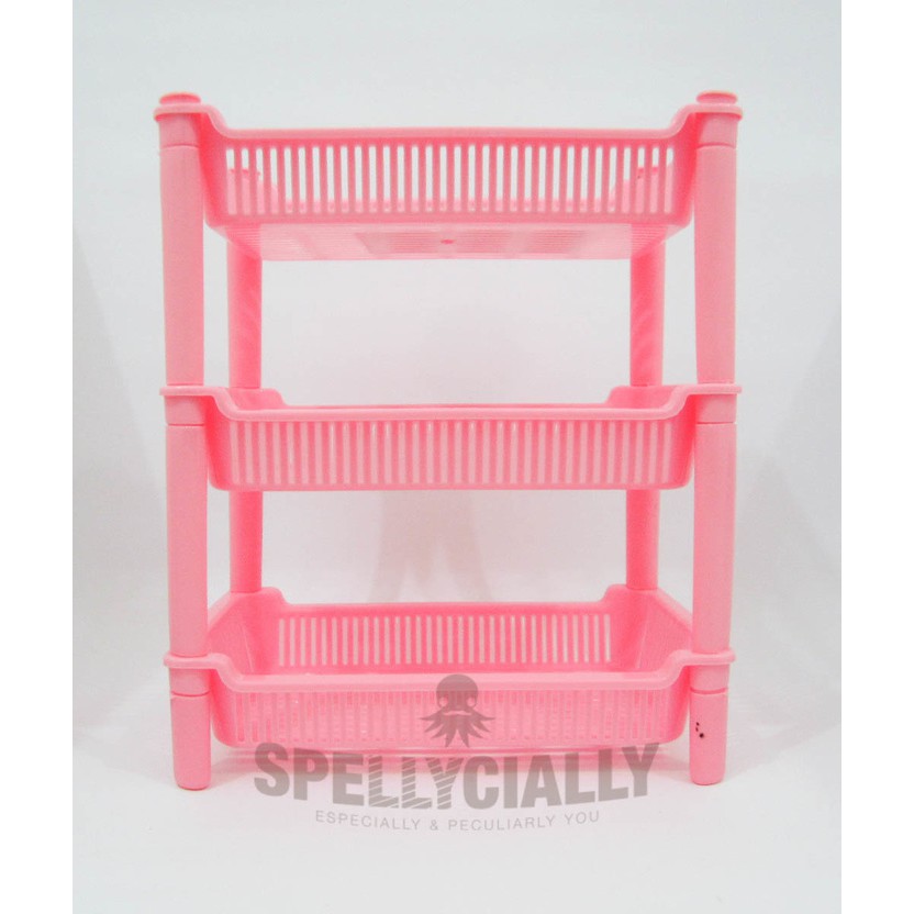 DISKON RAK PLASTIK: SUSUN 3 PERSEGI PINK PERALATAN DAPUR MURAH