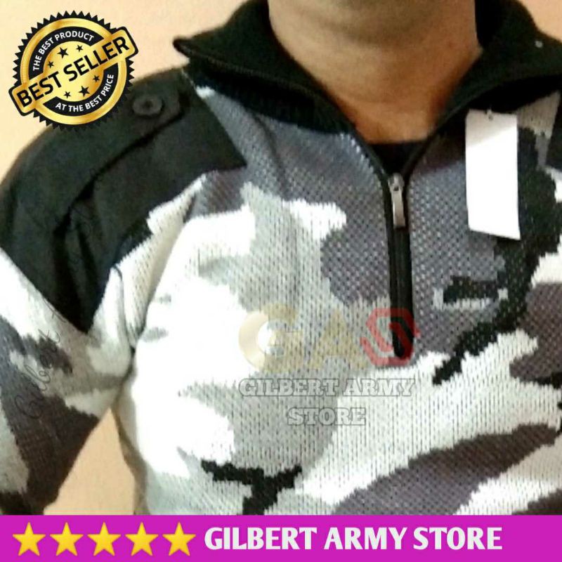 Grosir Sweater Loreng Salju Army Murah GILBERT ARMY STORE Jaket sweater Loreng Rajut motif Army