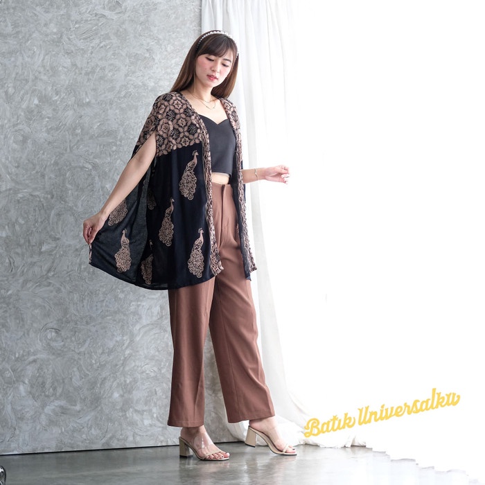 Cape Outer Batik blazer cardigan - Peacock Merak Sogan Mocca