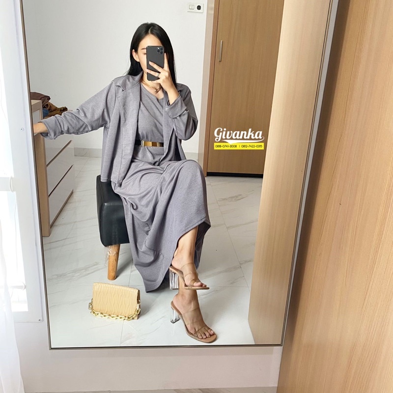 SET DRESS GAMIS BLAZER FREE BELT/ GAMIS POLOS PANJANG + CROP BLAZER POLOS/ GAMIS LENGAN BUNTUNG POLO