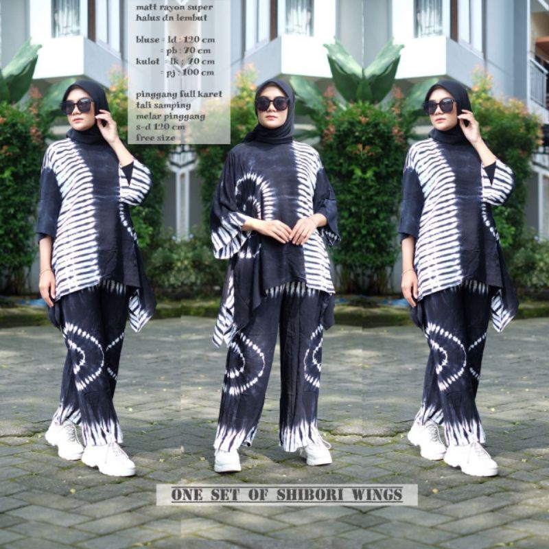 SETELAN WANITA SAYAP SHIBORI WAKA WAKA JUMBO SET LD 130 MOTIF SHIBORI RAYON ONE SET