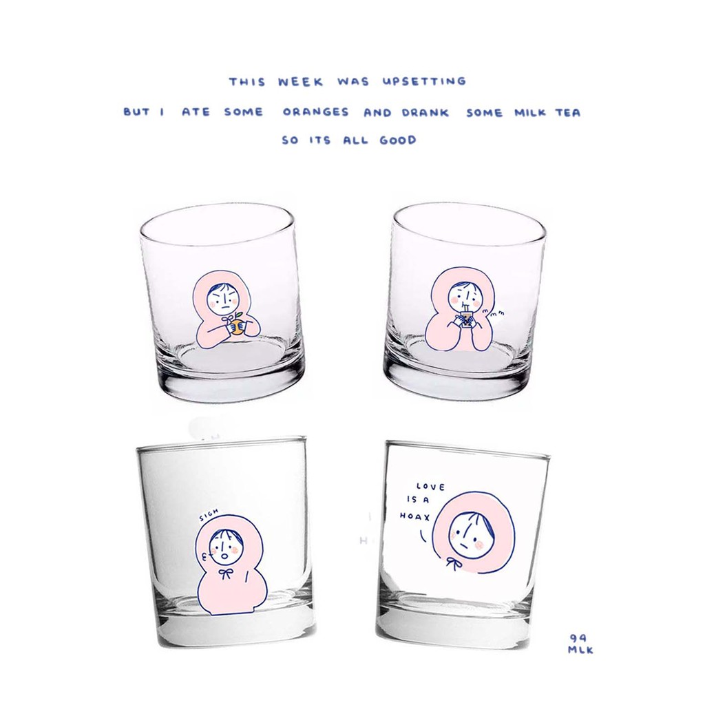 Gelas Kaca Lucu Karakter Korea/ Gelas Sloki/ Gelas Aesthetic