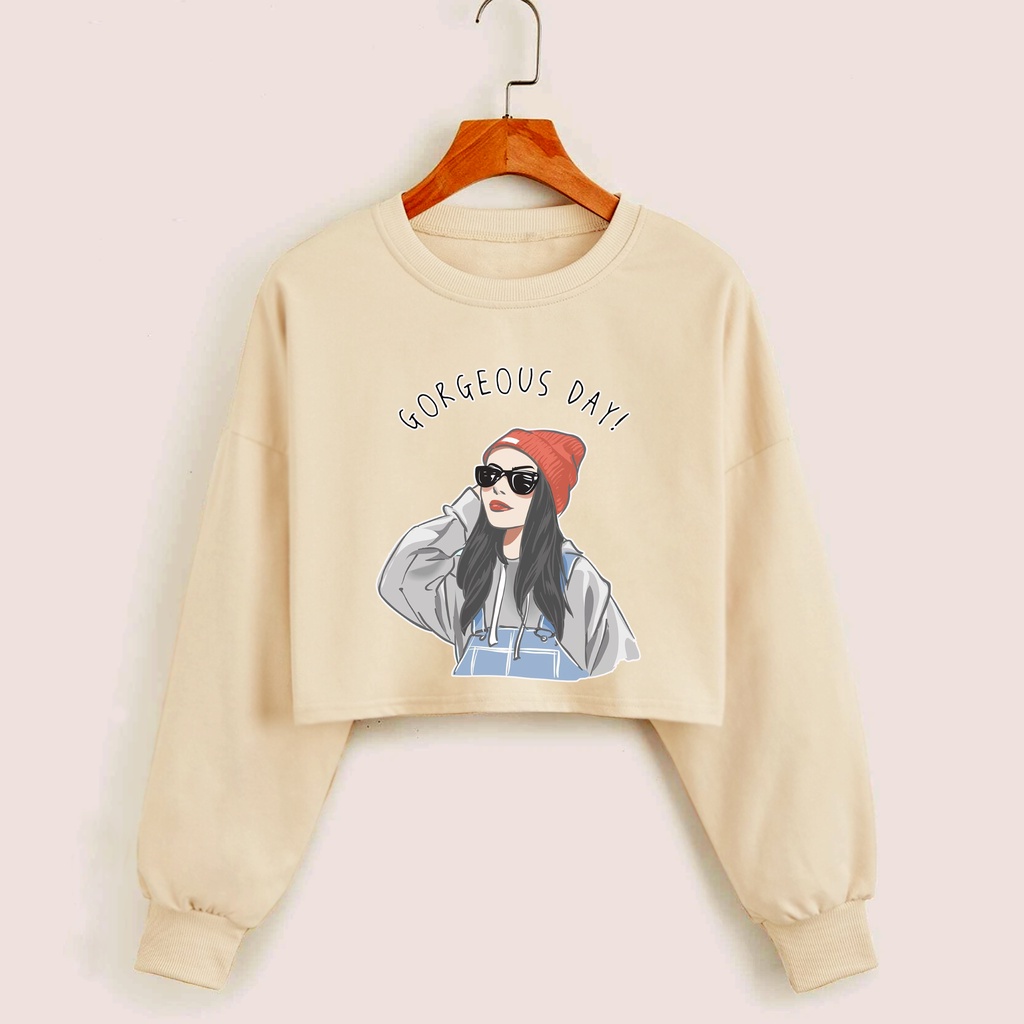 Sweater croope wanita GORGEOUS DAY baju croptee cewek murah