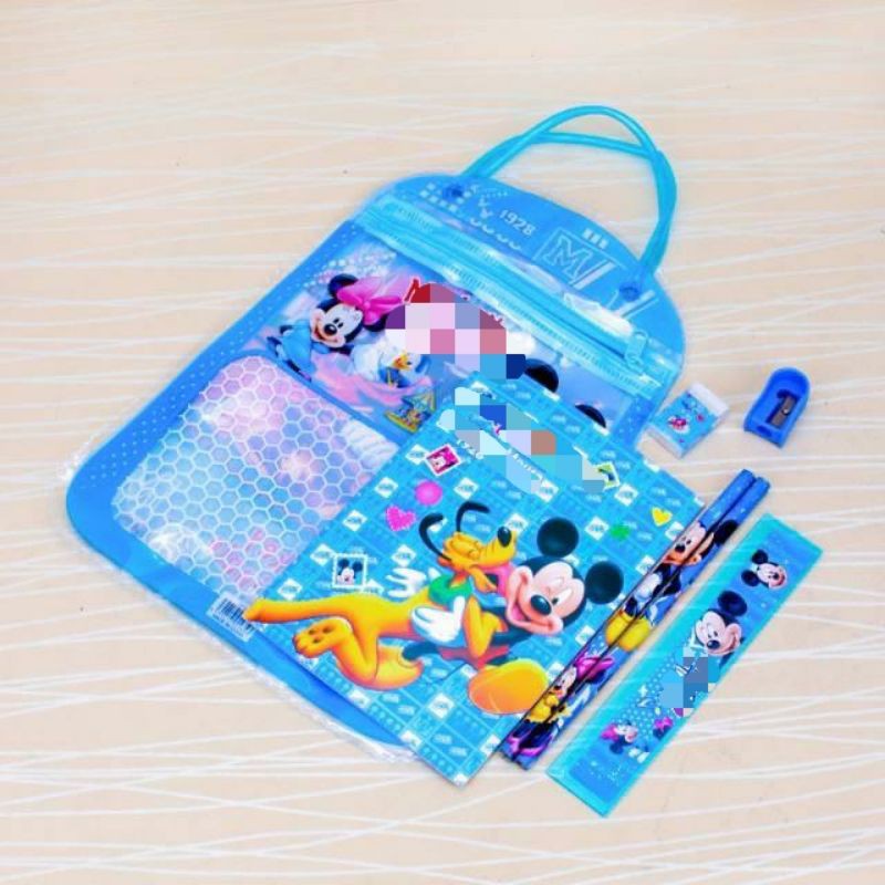 1234OS - STATIONARY SET FREE BAG / SET ALAT TULIS ANAK SEKOLAH MOTIF KARTUN.