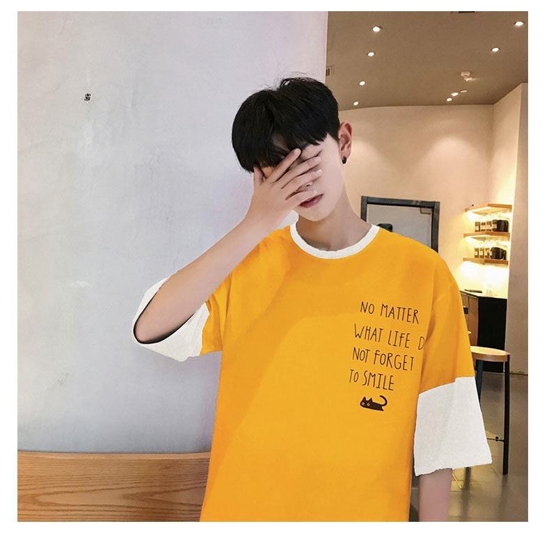 Baju kaos terbaru korean style round neck baju kaos pendek kasual modis T-Shirt sablon baju kaos hitam pria loose shirt baju kaos jumbo