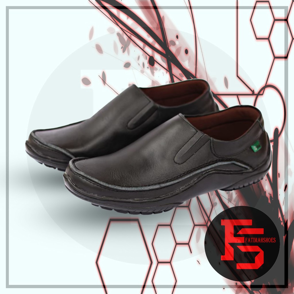 FATIMAHSHOES - Sepatu Kulit Pria Sepatu Formal Sepatu Kerja Sepatu Kasual Sepatu Pesta Sepatu Slip On Pria Hitam.