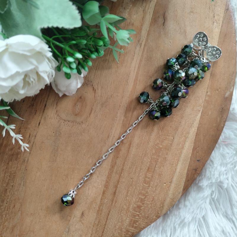 Bros dagu kristal ceko blink cantik / bros dagu panjang / bros hijab syar'i-Hijau botol