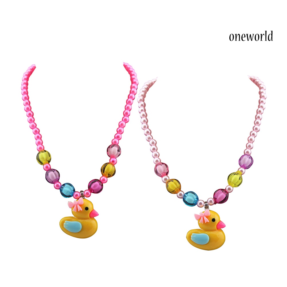 OW@ 3Pcs Girls Yellow Duck Butterfly Candy Bead Ring Necklace Bracelet Jewelry Set