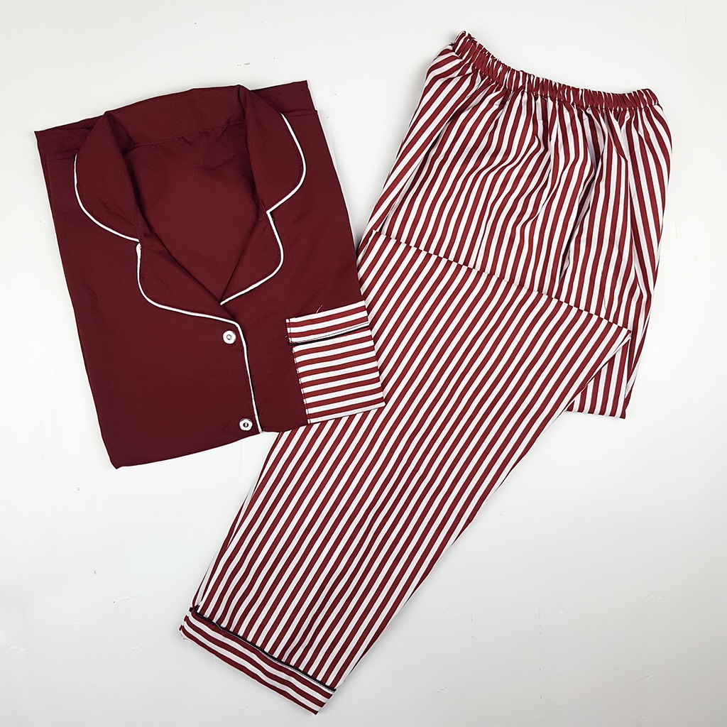 Baju Tidur Piyama Wanita Dewasa Setelan CP Motif Trendy-CPL SALUR MARUN COMB