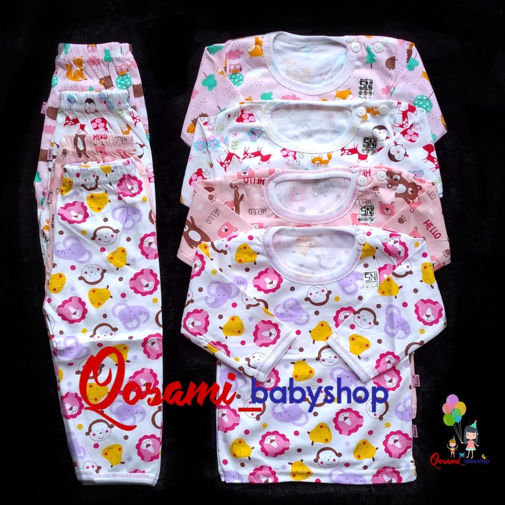 HOKIKU ( 1 setel ) Cewek Setelan Panjang Bayi Motif Full Print SNI