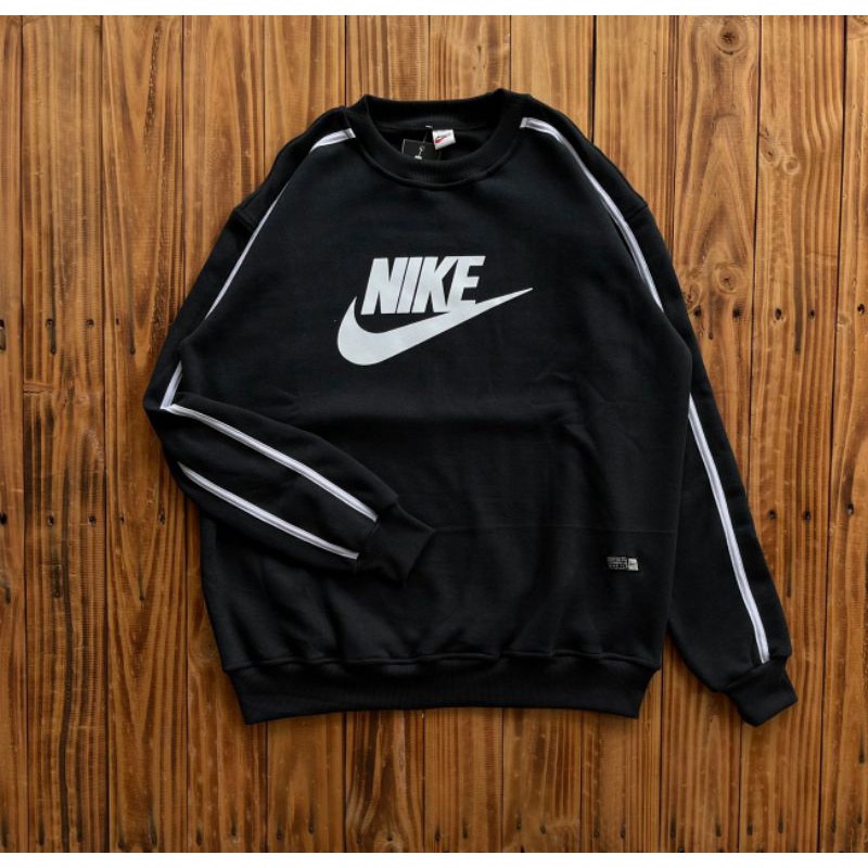 SWEATER CREWNECK NIKE SWOOSH TAPED HITAM AUTHENTIC FULLTAG &amp; LEBEL