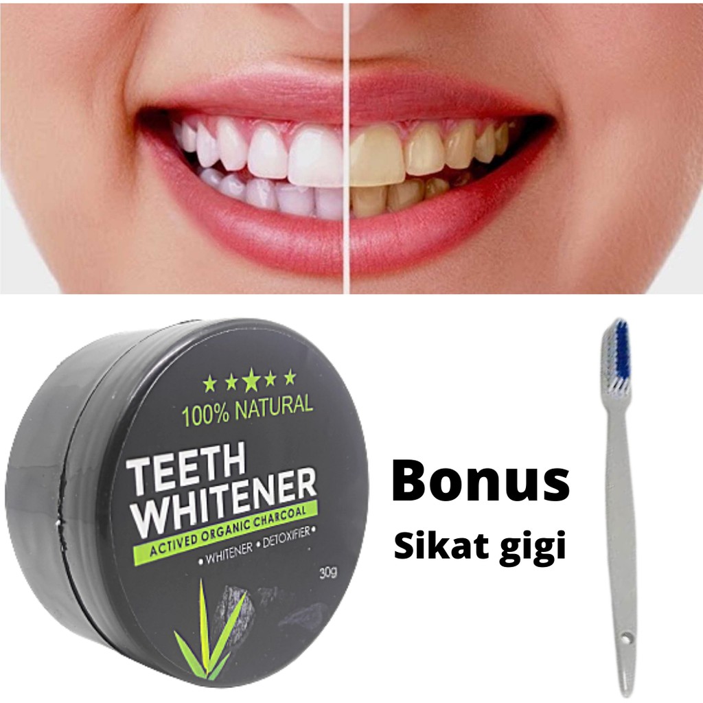TEETH WHITENER Original Pemutih Gigi Teeth Whitening Actived Charcoal Powder Halal Atasi Gigi Kuning