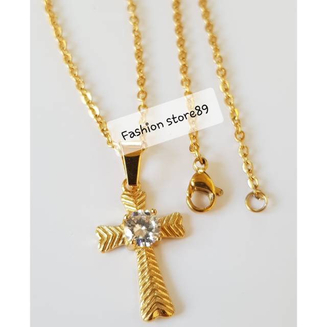 Kalung salib permata titanium gold antikarat /kalung fashion Rohani KS07