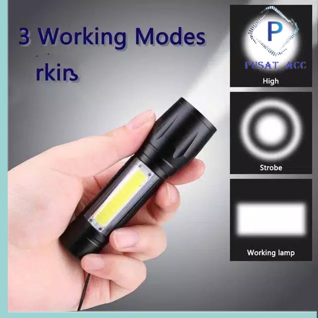 Senter Portable Mini USB Charge+ Lampu 2 In 1 Versi 2