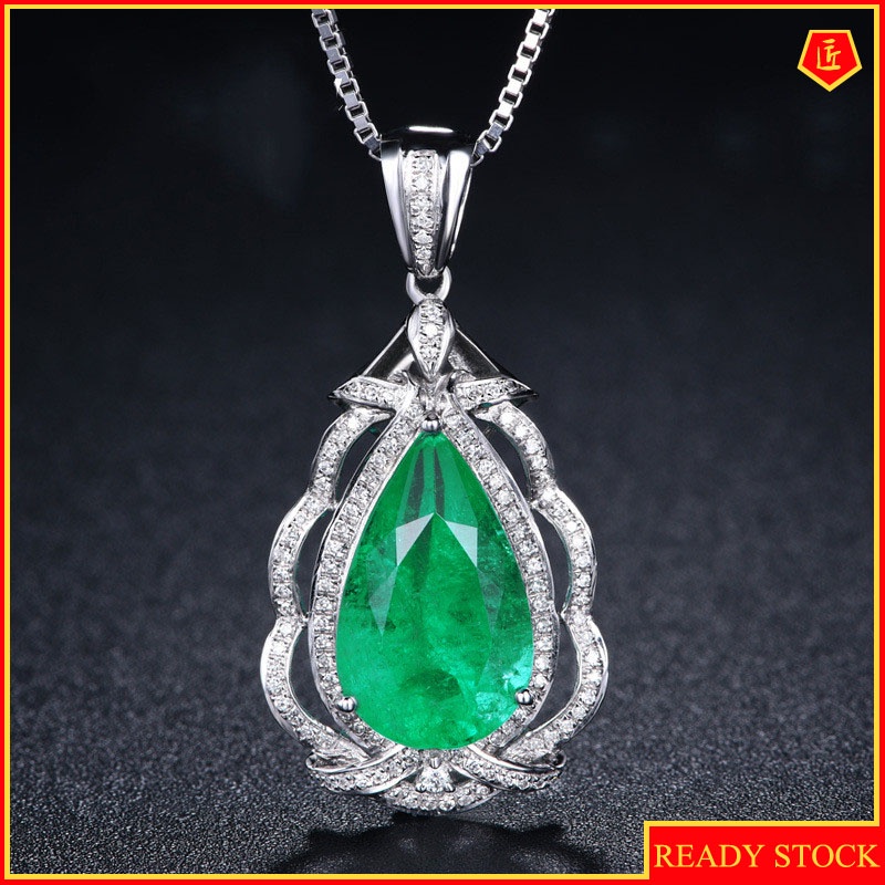 [Ready Stock]Fashion New Inlaid Water Drop Pear-Shaped Colored Gem Pendant Necklace